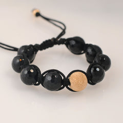 Black Macrame with Faceted Black Agate and Stardust Ball