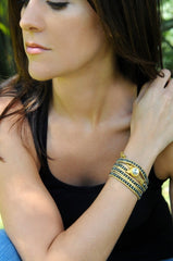 Gold Leather and Hematite Wrap Bracelet